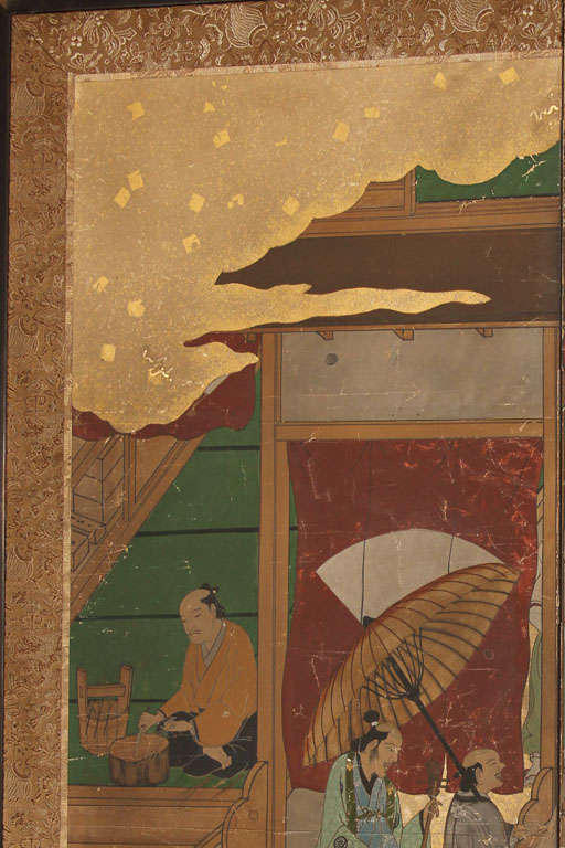 Small Japanese Folding Screen with Cityscape 7