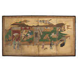 Small Japanese Folding Screen with Cityscape