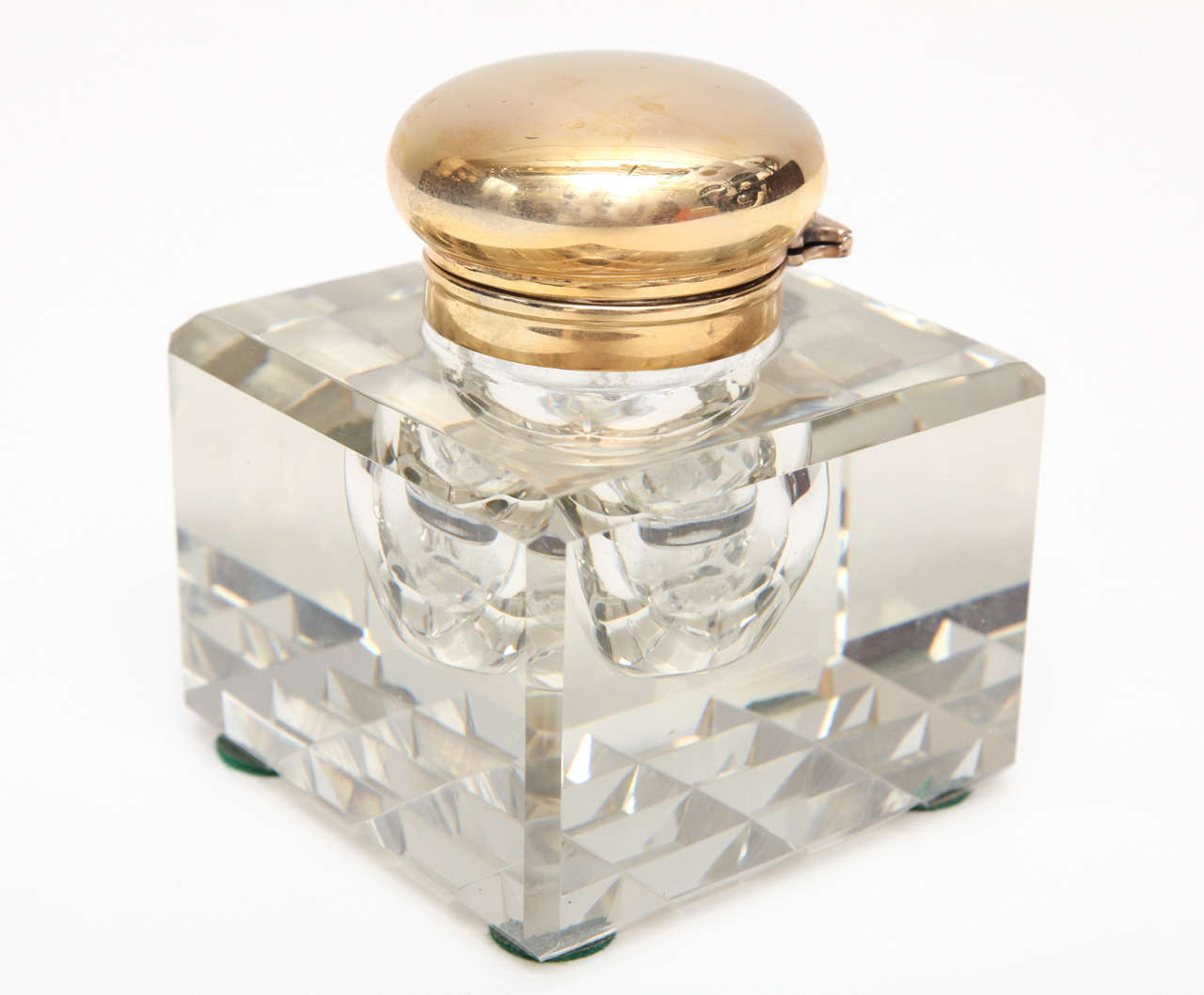 French Sparkling Cut Crystal Deco Ink Well For Sale