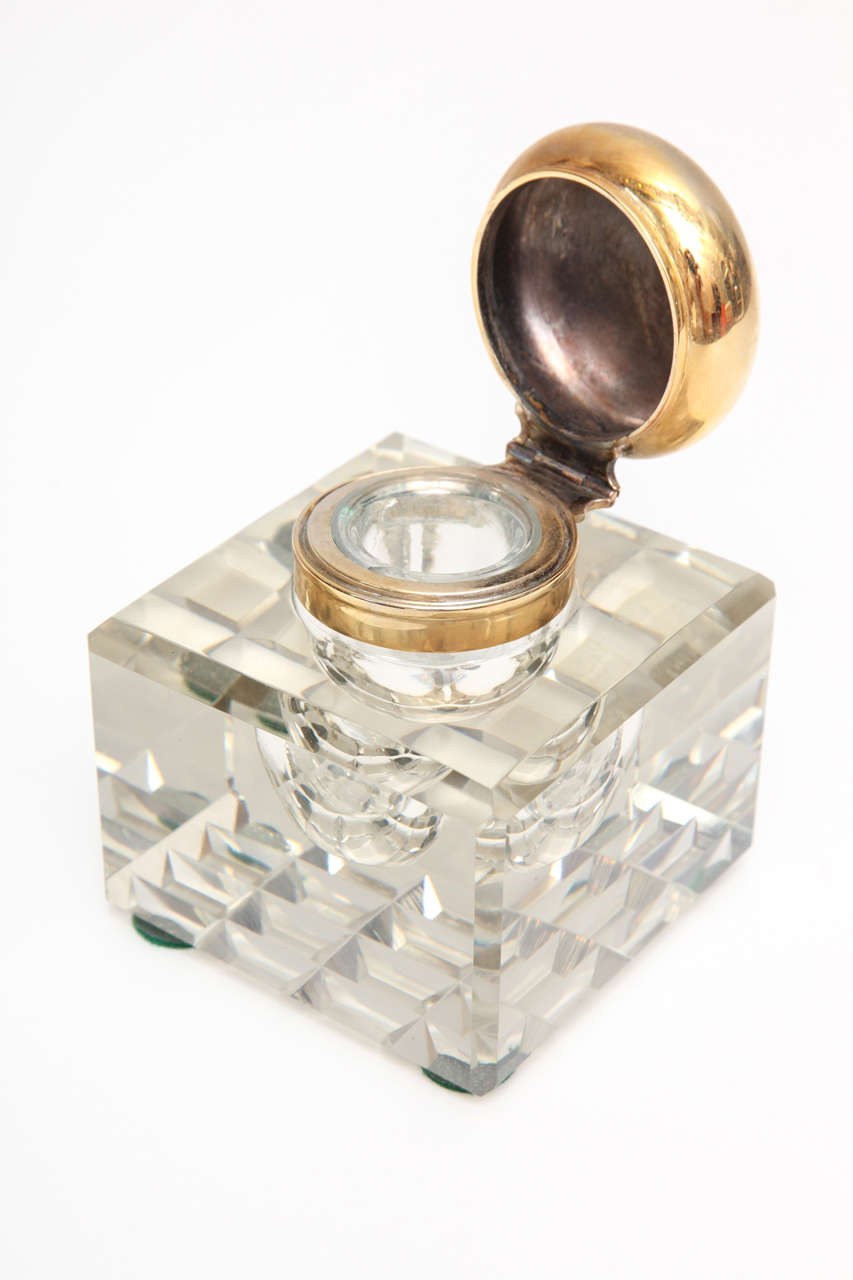 Sparkling Cut Crystal Deco Ink Well In Good Condition For Sale In New York, NY