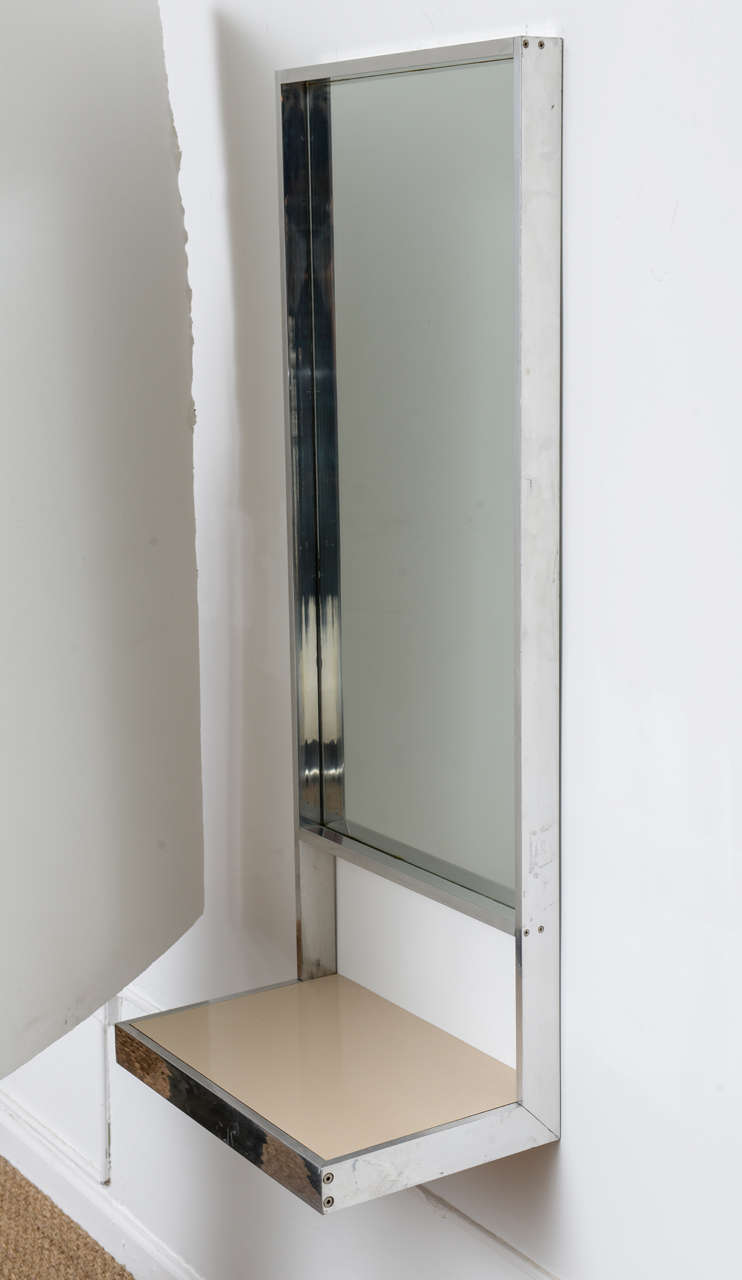 MidCentury Modern Steel Wall Mount Mirror with Shelf at 1stdibs