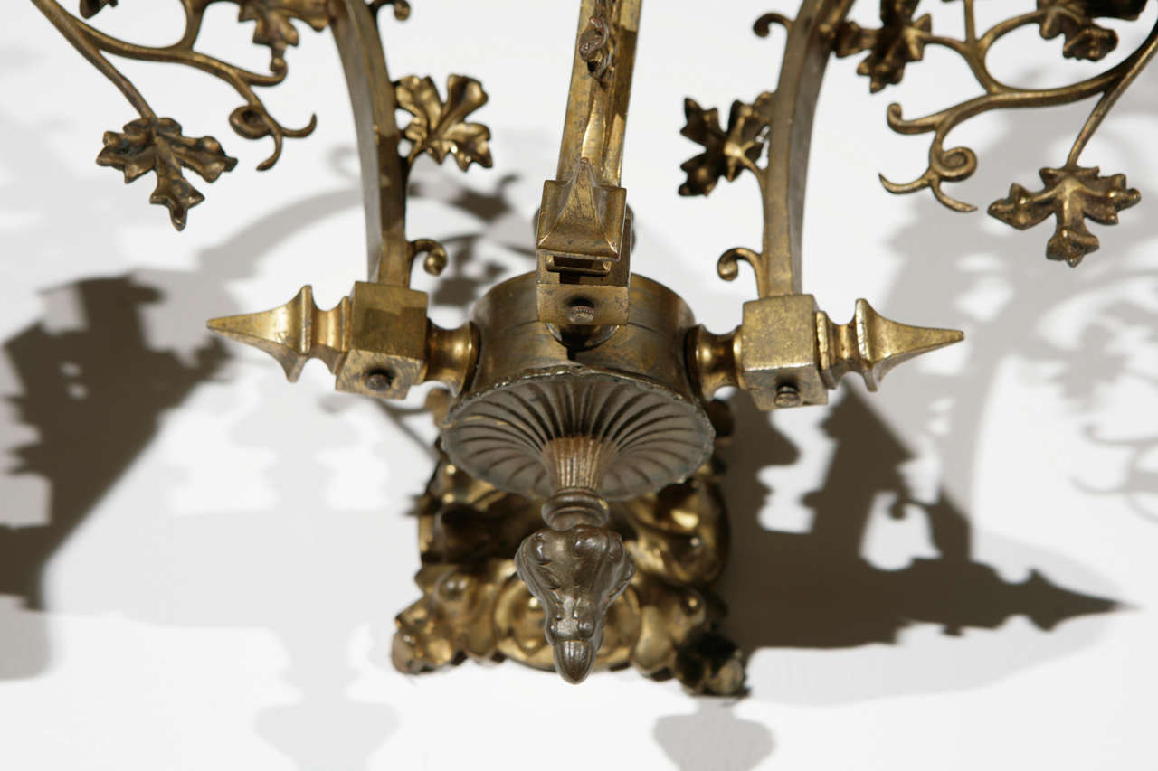 American Cast Brass Gothic Sconce For Sale