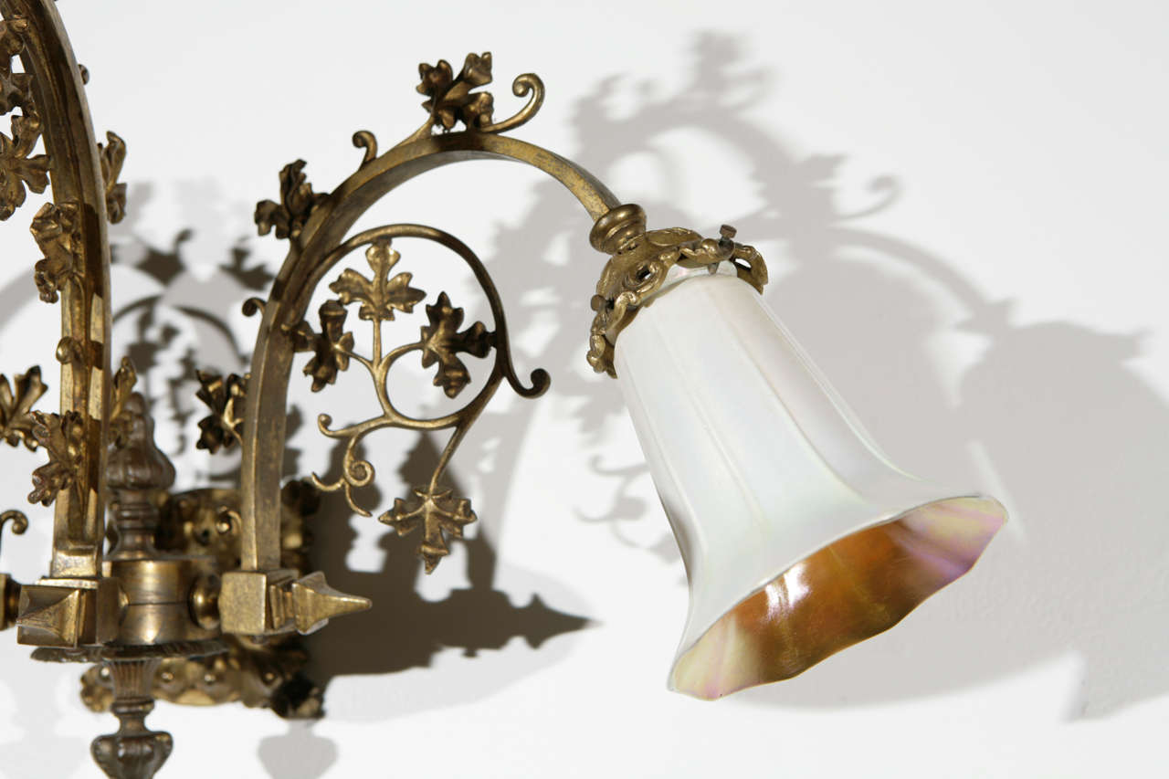 Cast Brass Gothic Sconce For Sale 1