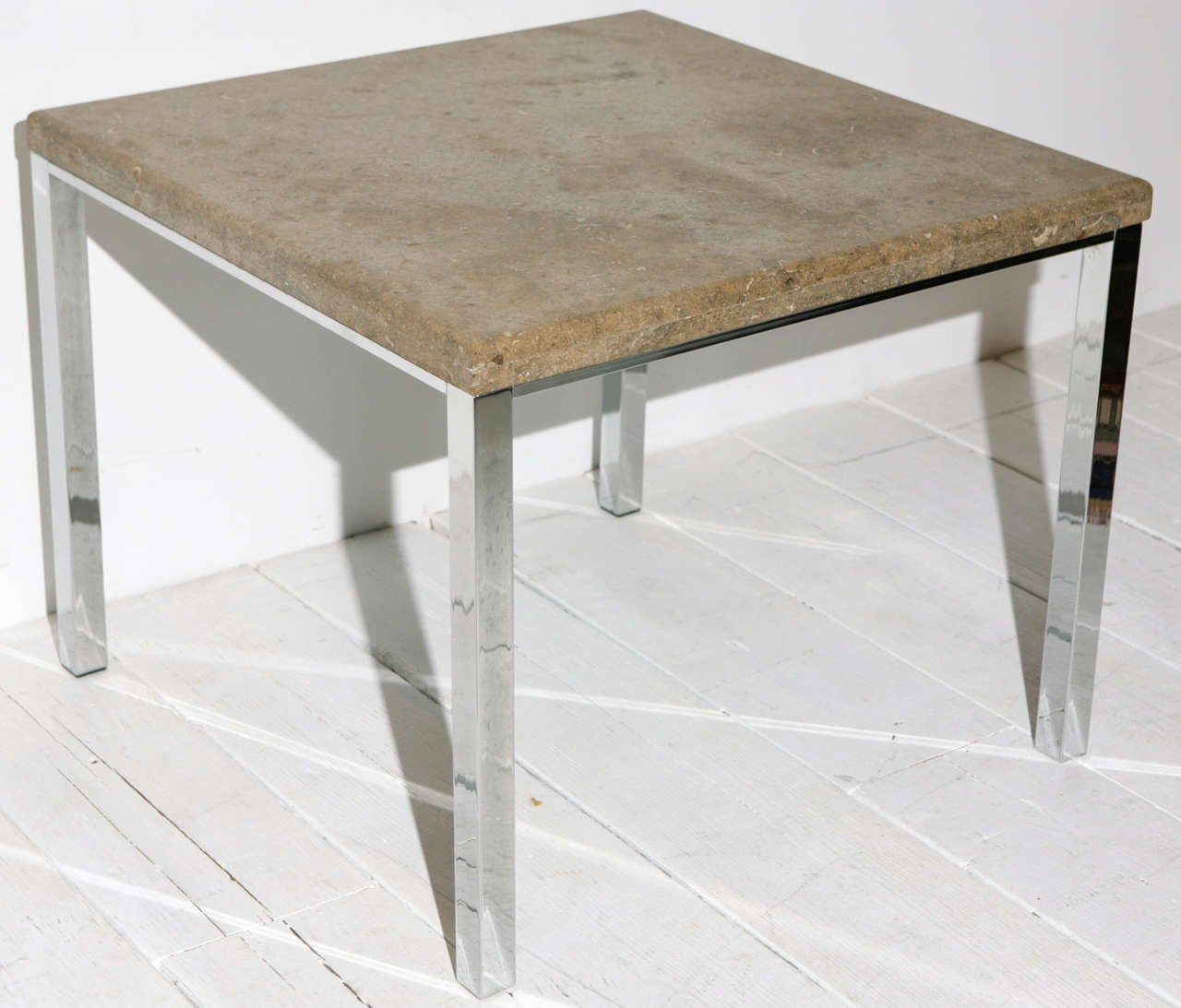 Milo Baughman Style Chrome and Stone Parsons Side Table