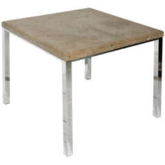 Milo Baughman Style Chrome and Stone Parsons Side Table