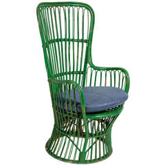 Vintage Green Wicker Armchair in the style of Gio Ponti and Lio Carminati | Large