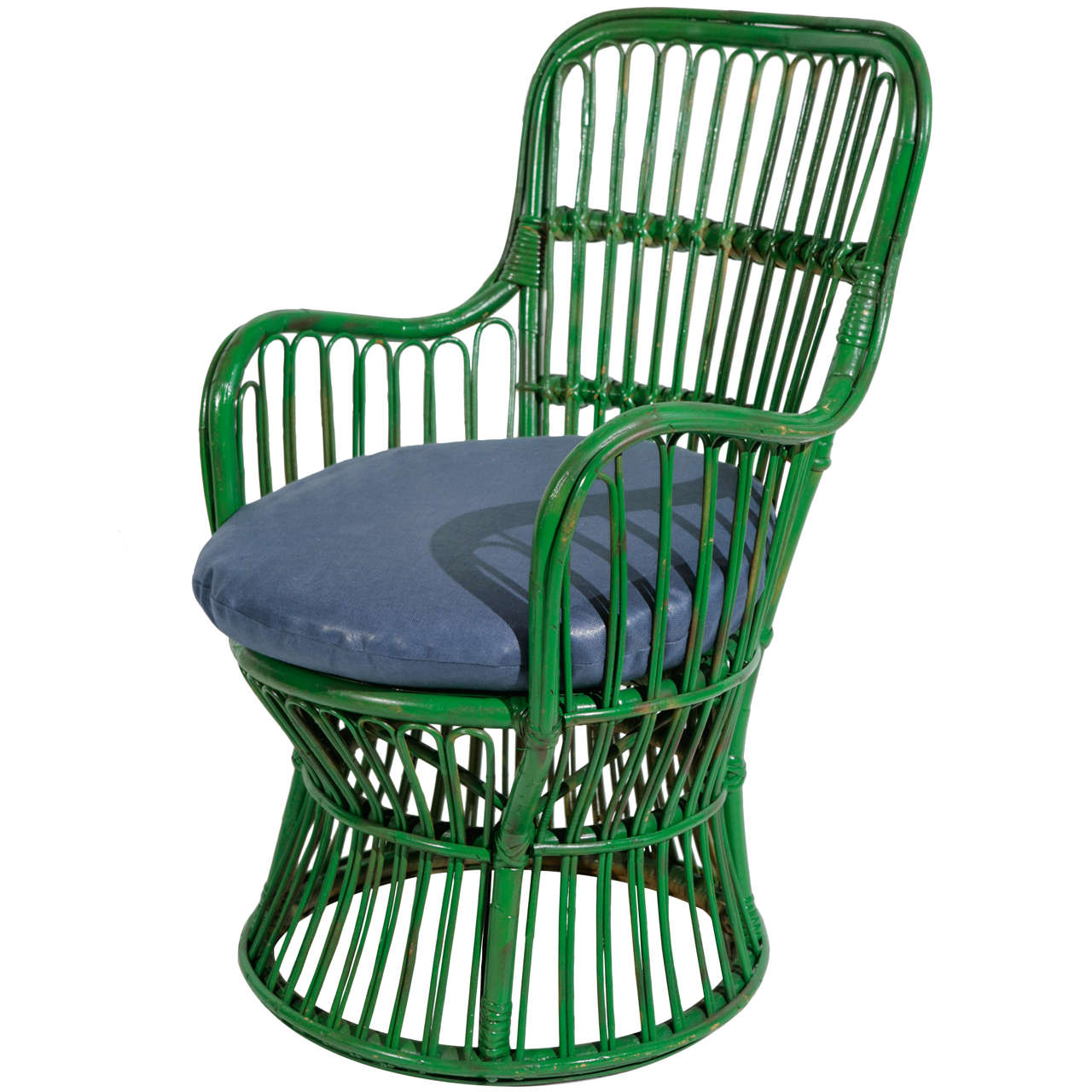 Green Wicker Armchair in the style of Gio Ponti and Lio Carminati | Small