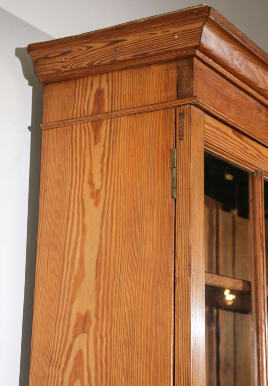 19th Century Tall Glass Front Pine Cabinet and Bookcase