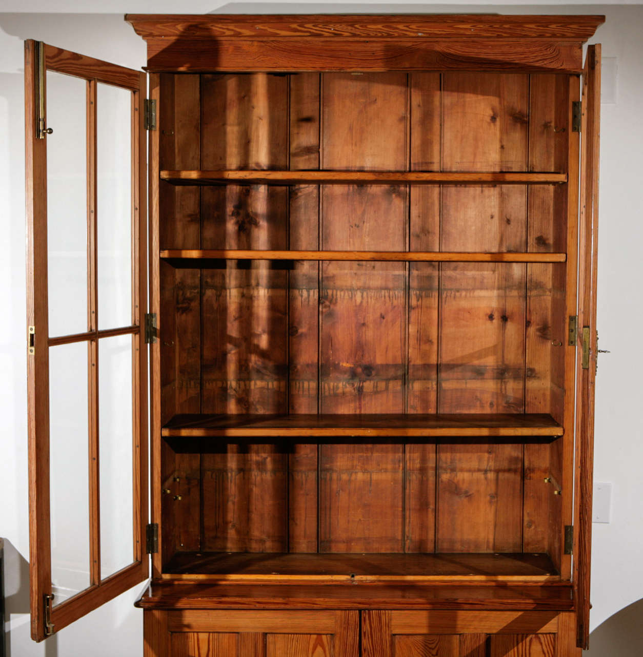 Tall Glass Front Pine Cabinet and Bookcase 3