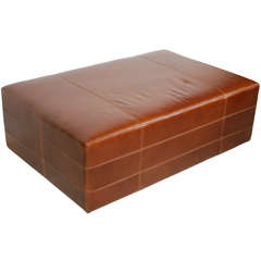 NK Collection Leather Stitched Rectangular Ottoman