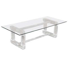 Mid C Lucite Coffee Table With Glass Top