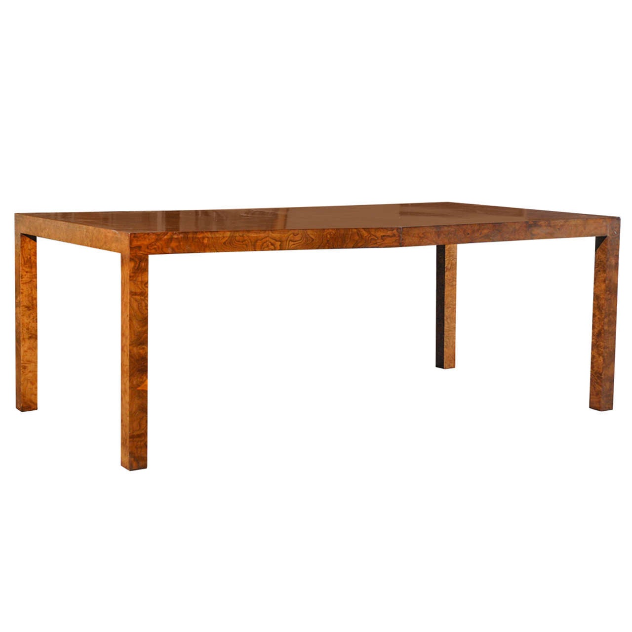 Midcentury Burl Wood Dining Table with Leaf