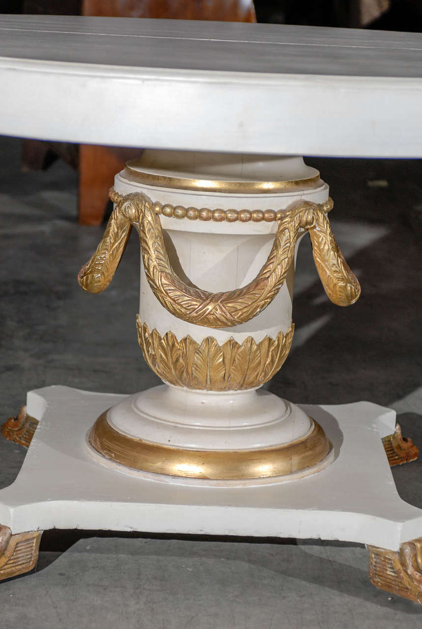 20th Century Round Dining Table with Urn Pedestal and Two Leaves For