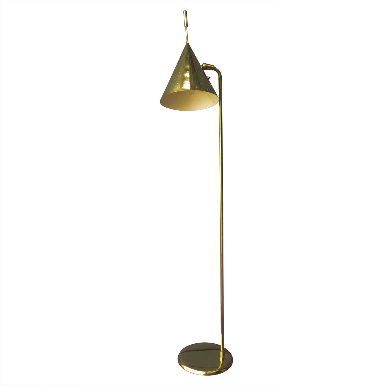 Brass Standing Lamp with Adjustable Conical Shade. at 1stdibs
