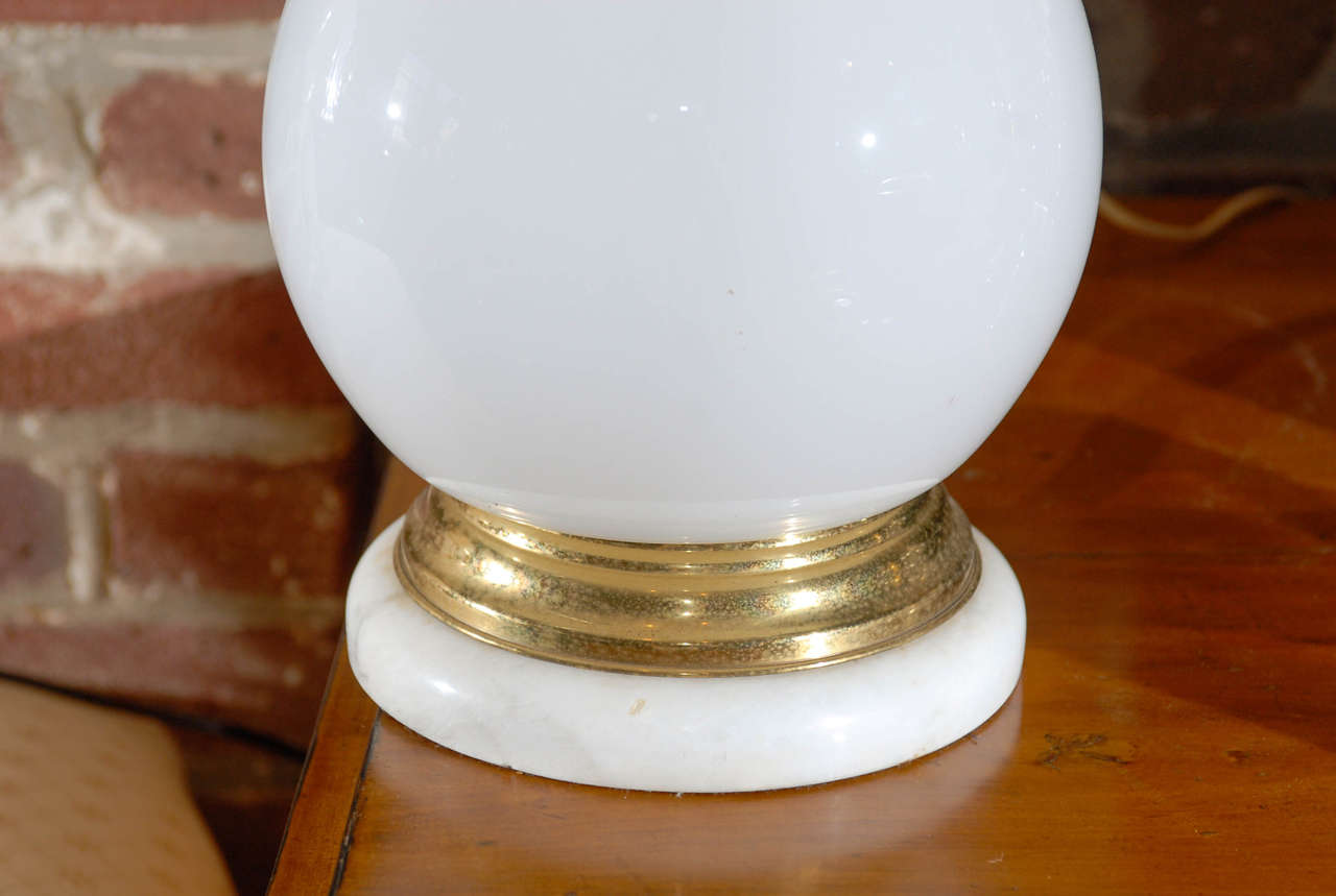 Brass Midcentury Murano White Glass Lamp For Sale