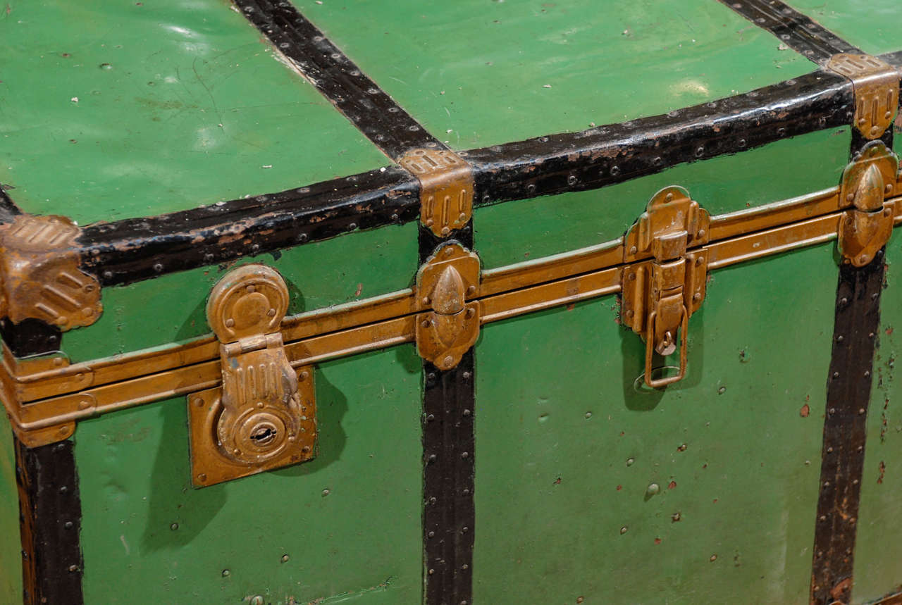 vintage green steamer trunk