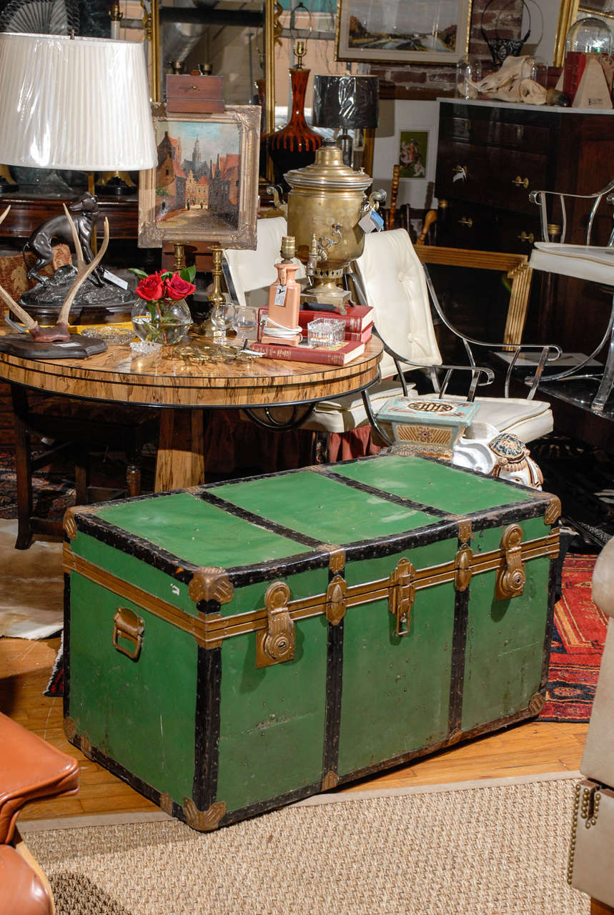 Antique Metal Steamer Trunk at 1stdibs