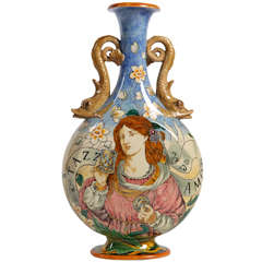 "La Tazza Dell Amore " The Love Cup Majolica Vase by Ginori Italy 1880-1890