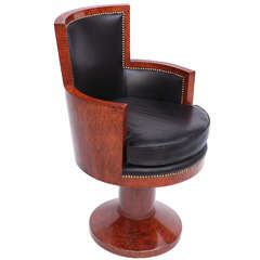 Rare Art Deco  Rationalist Swivel Chair on Dappled Mahogany