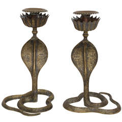 Pair of Bronze Cobra Candleholders