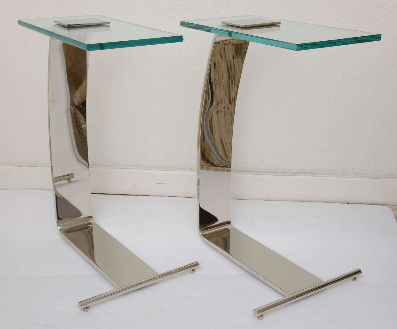 20th Century Pair of Side Tables Nickel-Plated and Glass