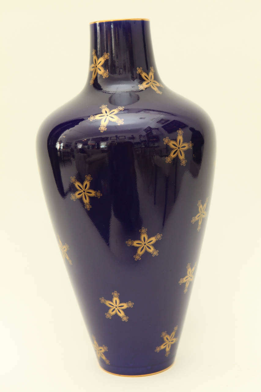 French Cobalt Blue and Gold Vase by Sevres Porcelain