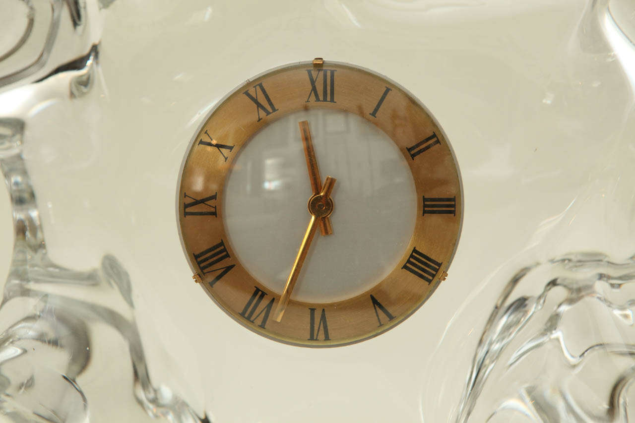 Mid-Century Modern Free Form Crystal Clock by Schneider Glass