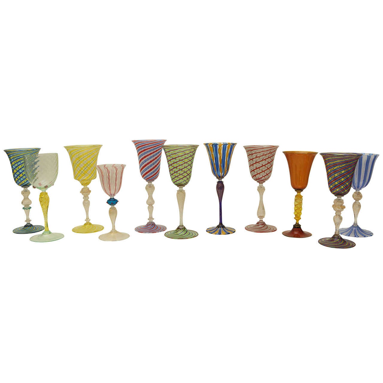 Collection of Seven Venetian Glass Goblets