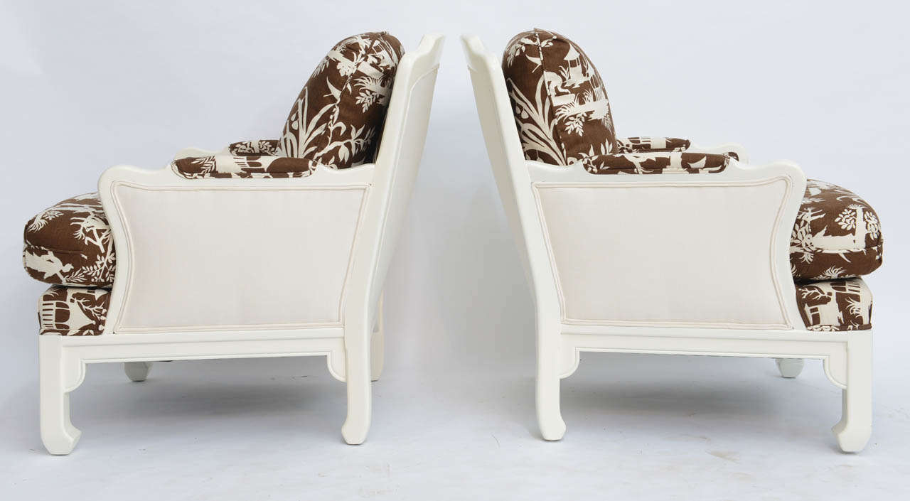 American 1960s Plush Mont Style Modern Chinoiserie Armchairs