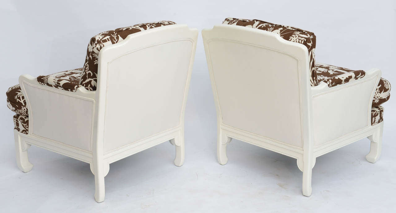 1960s Plush Mont Style Modern Chinoiserie Armchairs In Excellent Condition In Miami, FL