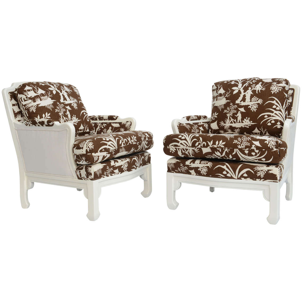 1960s Plush Mont Style Modern Chinoiserie Armchairs