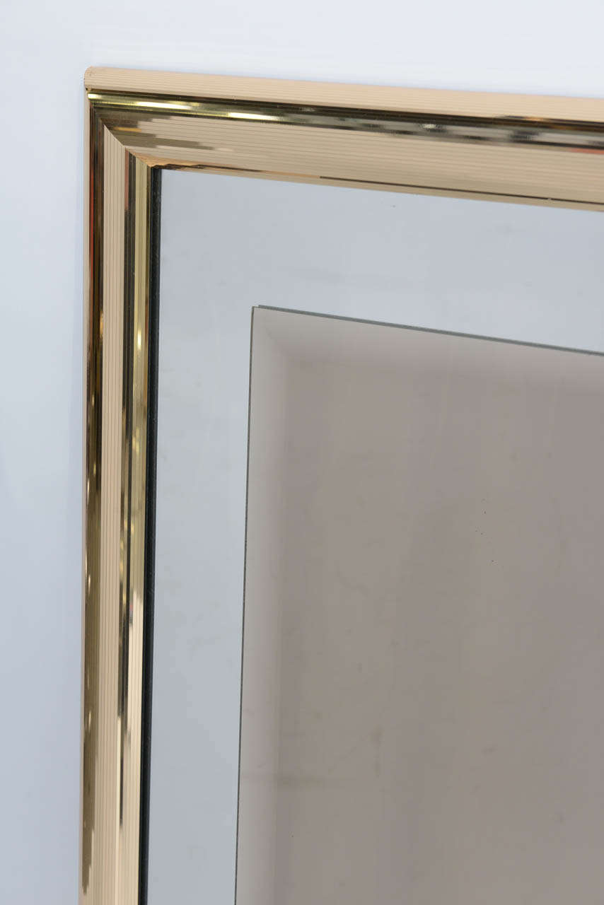 Modern Sleek 1970s Faceted Brass Mirror with Centre Bronze Mirror