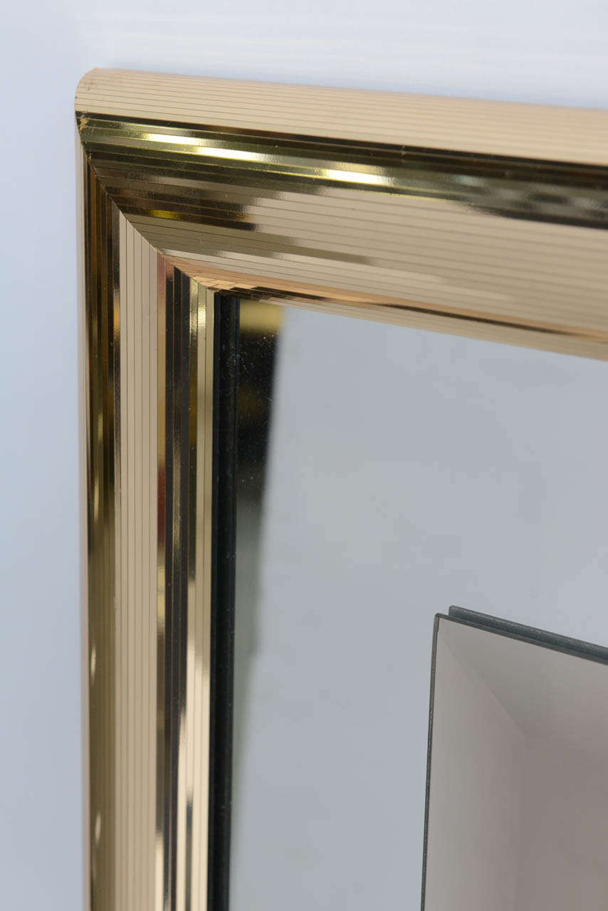 Sleek 1970s Faceted Brass Mirror with Centre Bronze Mirror 1