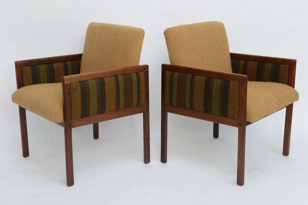 American 1960's Modern Mode of California Upholstered Walnut Armchairs