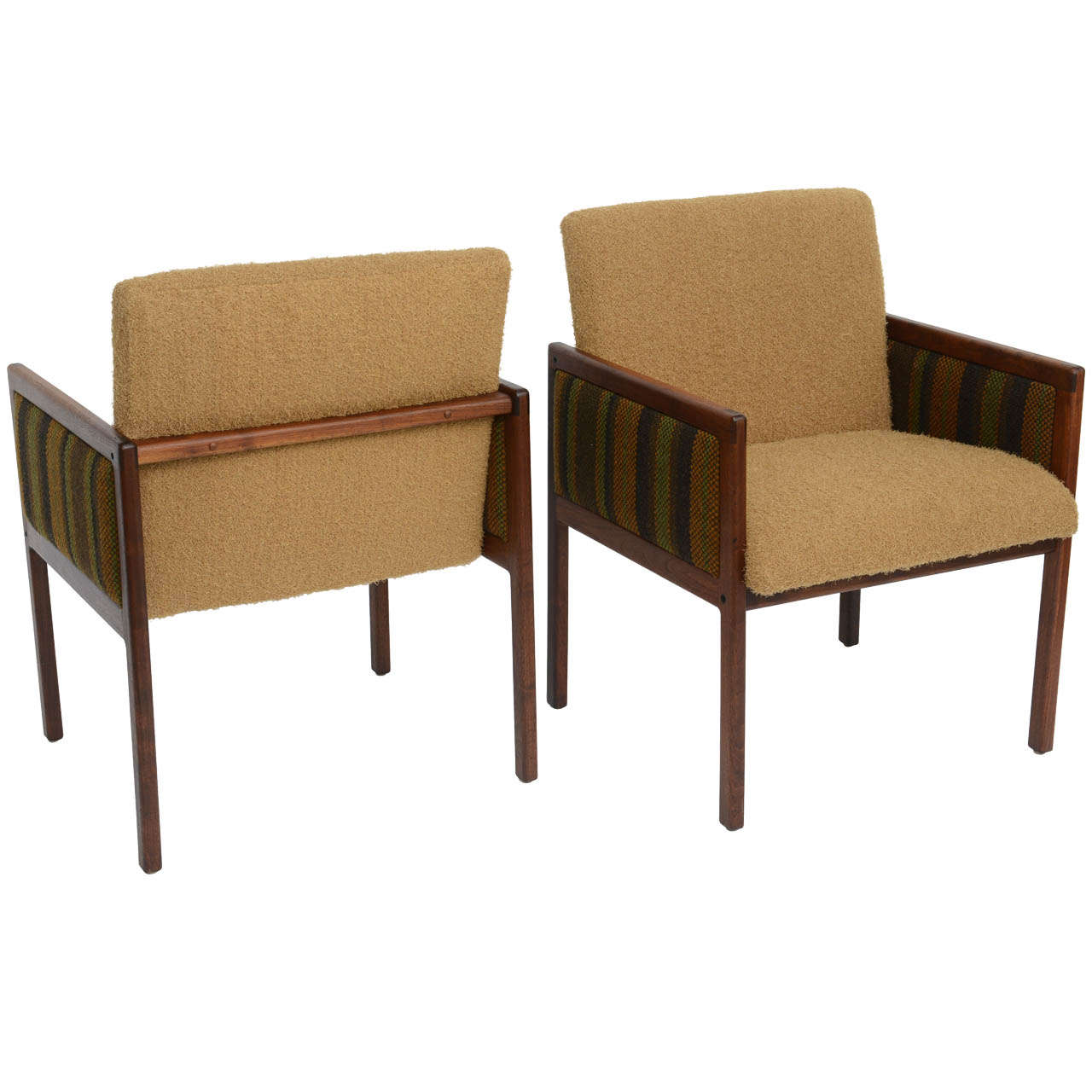 1960's Modern Mode of California Upholstered Walnut Armchairs