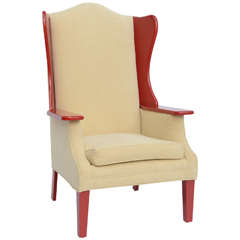 1950s Modern High Back Red Lacquered Wing Back Armchair