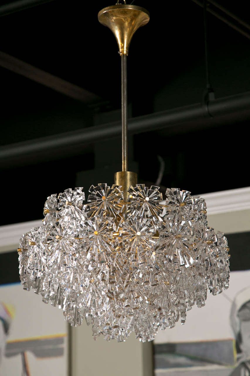 Mid Century Lead Crystal Chandelier For Sale at 1stDibs
