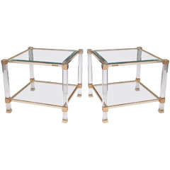 Pair of Side Tables in Lucite and Brass by Pierre Vandel