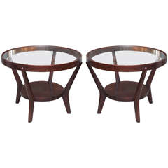 Pair 1930s Round Oak Side Tables by Jindrich Halabala