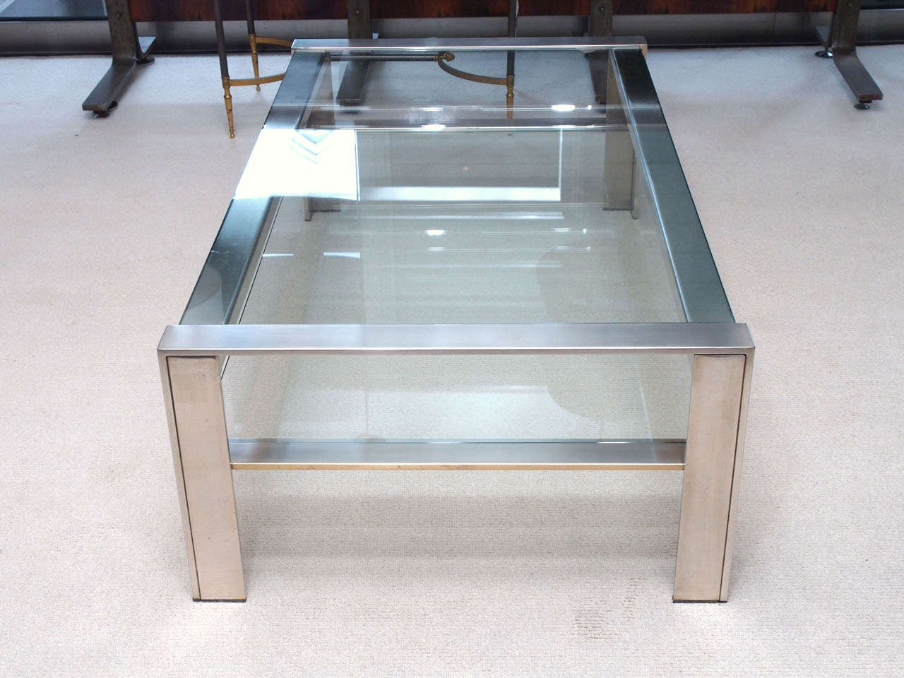 Handsome Coffee Table in Brushed Stainless Steel In Excellent Condition In New Orleans, LA