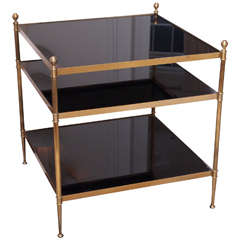 Gilt Bronze Side Table with Black Glass Shelves, Attributed to Maison Jansen