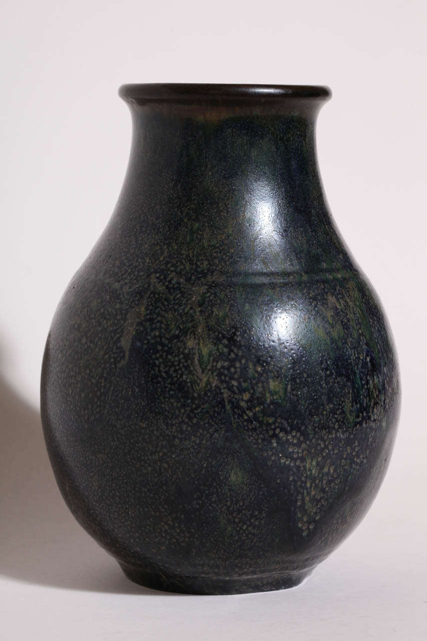 Emile Decoeur French Art Deco Dark Blue Stoneware Vase In Excellent Condition For Sale In New York, NY