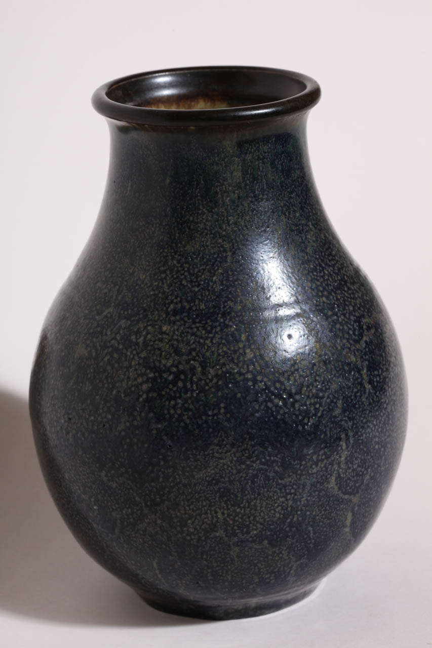 Emile Decoeur French Art Deco Dark Blue Stoneware Vase For Sale 2