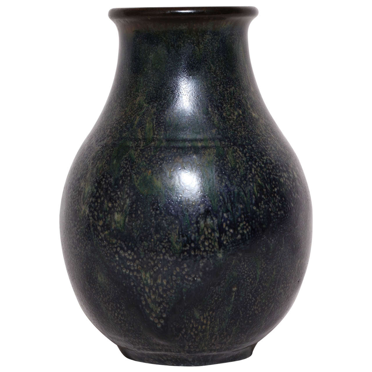 Emile Decoeur French Art Deco Dark Blue Stoneware Vase For Sale