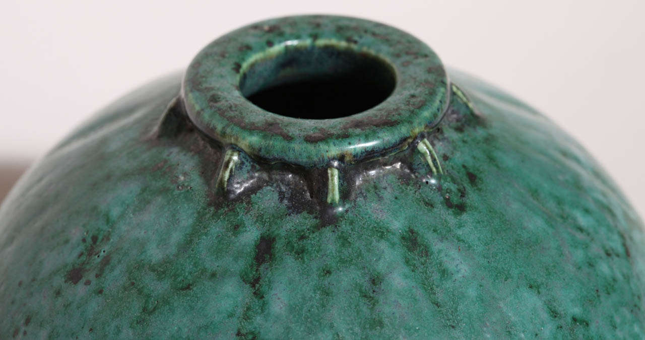 Emile Decoeur French Art Deco Turquoise Stoneware Vase For Sale 1