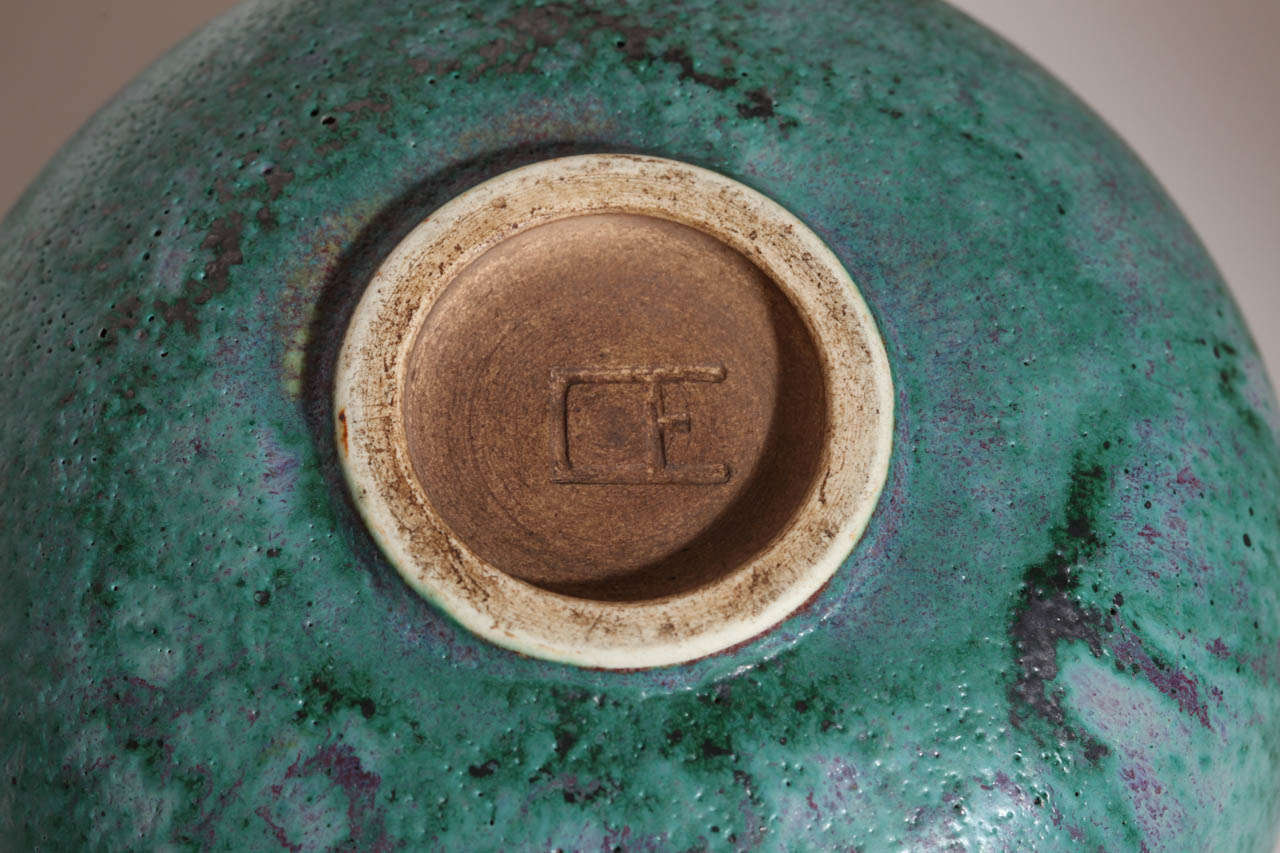 Emile Decoeur French Art Deco Turquoise Stoneware Vase For Sale 4