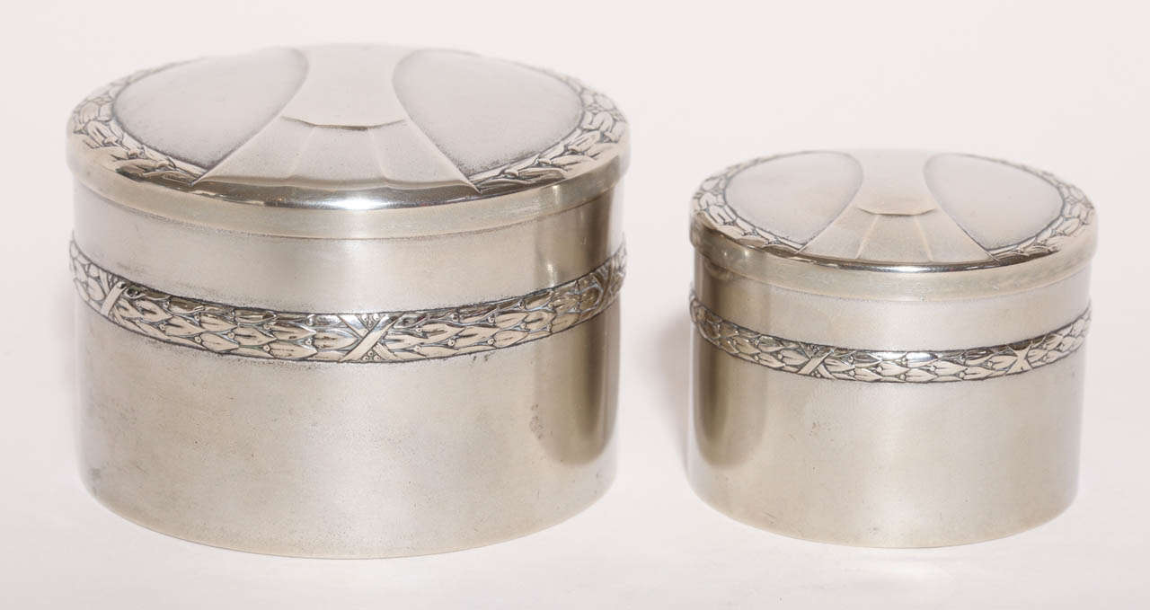 WMF German Art Deco Pair of Round Silver Plated Boxes 3