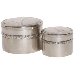 WMF German Art Deco Pair of Round Silver Plated Boxes