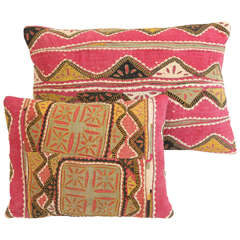 Vintage Indian Applique Pillow, Rose