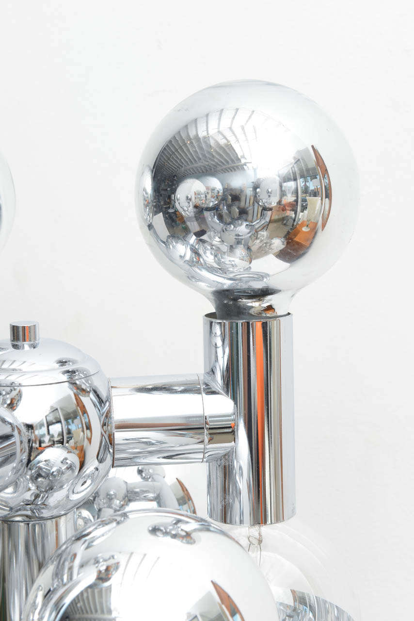 American Monumental 1970, s Pair Of Sonneman  Chrome Sculptural  Sputnik Lamps